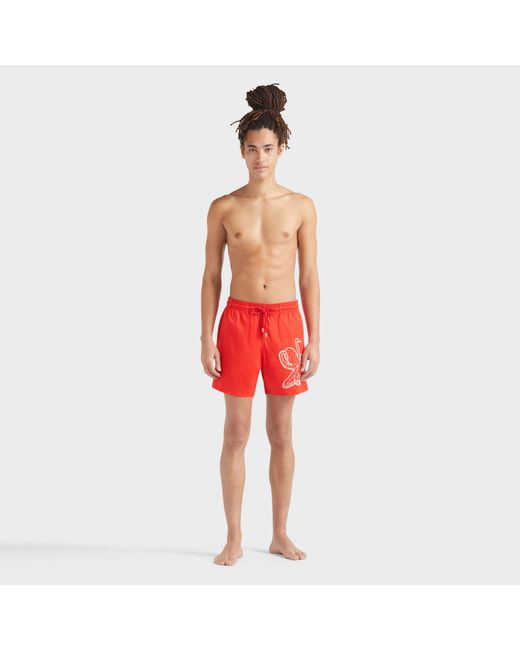 Vilebrequin Red Stretch Short Swim Shorts Placed Poulpe for men