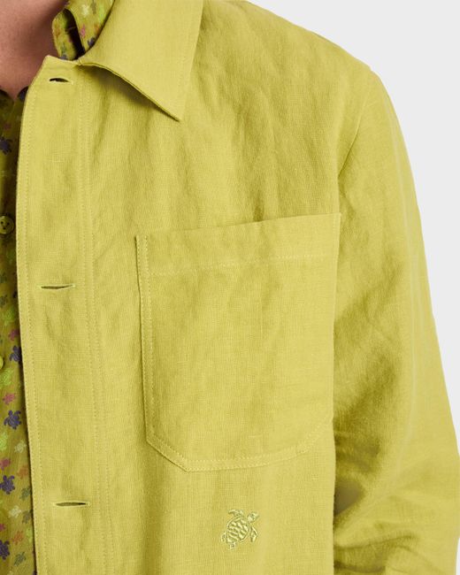 Vilebrequin Yellow Linen Overshirt Solid - Jacket - Corentin - Green - Size S for men