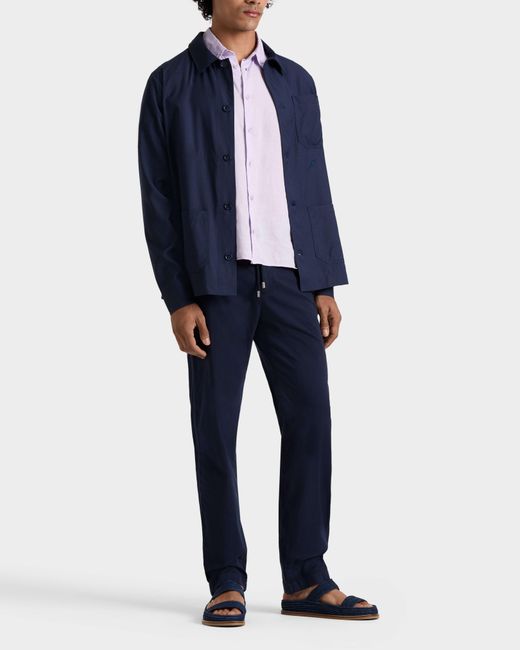 Vilebrequin Blue Elastic Waist Cotton Satin Pants Solid for men