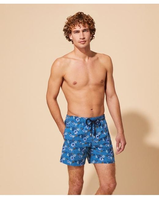 Vilebrequin Swim Shorts Embroidered Flowers And Shells in Blue für Herren