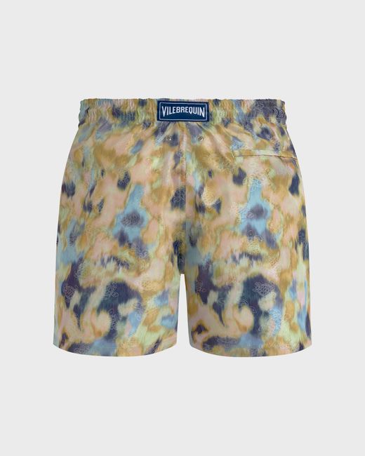 Vilebrequin Blue Silk Swim Trunks Blurred Nymphea - Swimwear - Moopea - Green - Size L for men