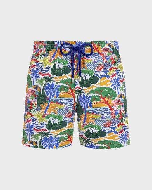 Vilebrequin Blue Swim Trunks Seaside Life - Swimwear - Moorea - White - Size Xs for men