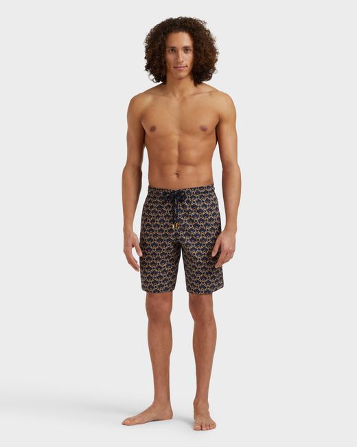 Vilebrequin Gray Long Stretch Swim Shorts Turtles Chain for men