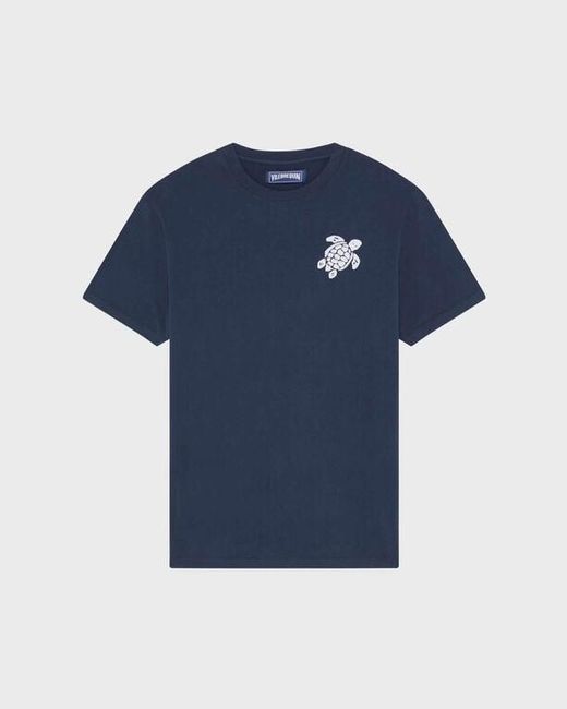 Vilebrequin Blue Organic Cotton T-Shirt Embroidered Turtle for men