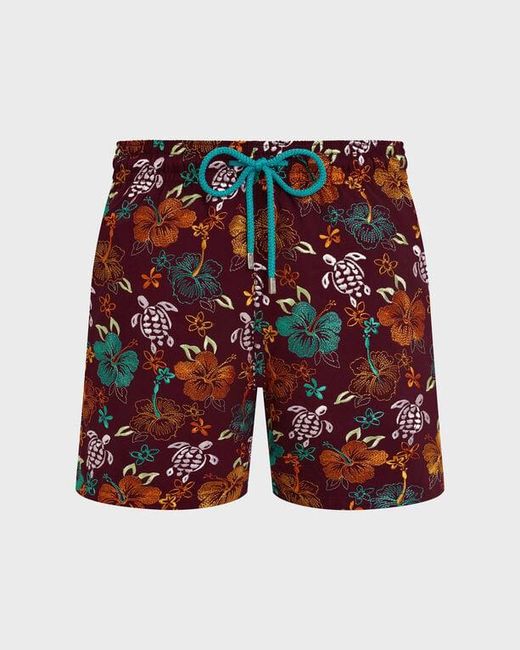 Vilebrequin Swim Trunks Embroidered Tropical Turtles - Limited Edition - Swimwear - Mistral - Red - Size M for men