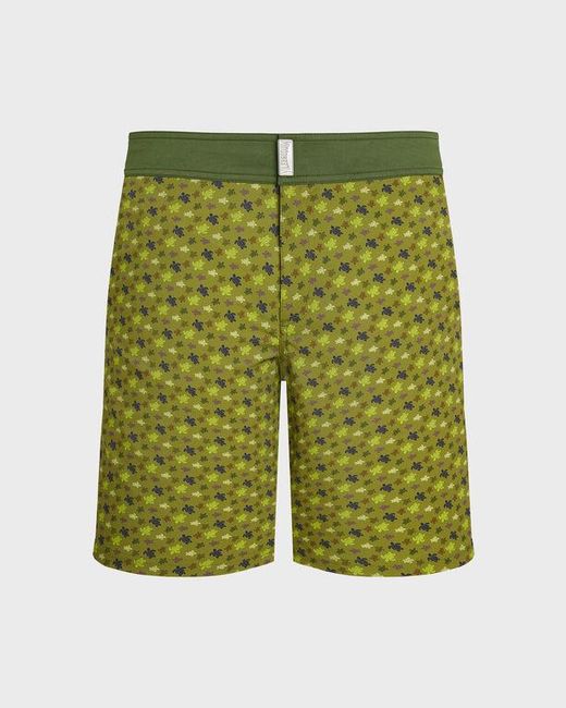 Vilebrequin Green Long Stretch Flat Belt Swim Shorts Micro Ronde Des Tortues for men