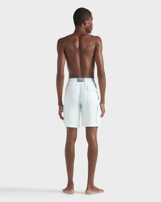 Vilebrequin Blue Linen Cargo Bermuda Shorts Natural Dye for men