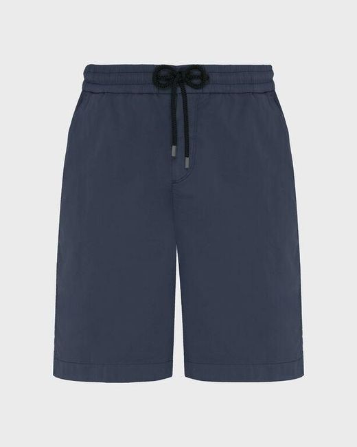 Vilebrequin Blue Satin Cotton Elastic Waist Bermuda Shorts Solid for men