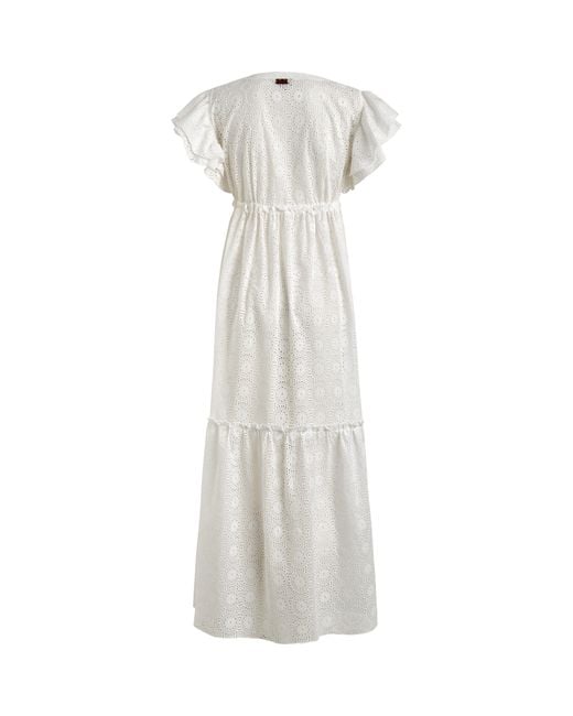 Vilebrequin White Langes Broderies Anglaises Damenkleid Aus Baumwolle