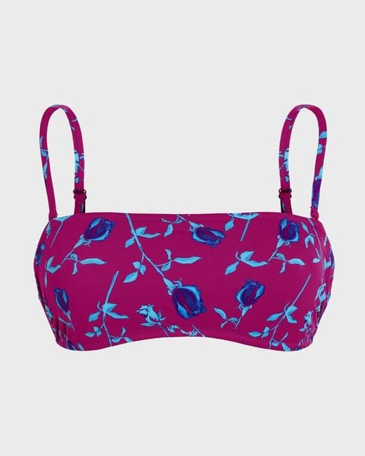 Vilebrequin Purple Bandeau Bikini Top Roses
