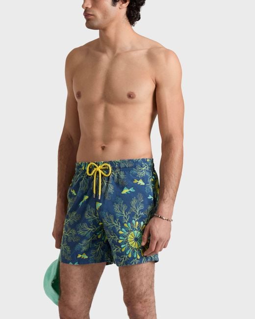 Vilebrequin Embroidered Swim Trunks Coral Mandala - Limited Edition - Swimwear - Mistral - Blue - Size Xl for men