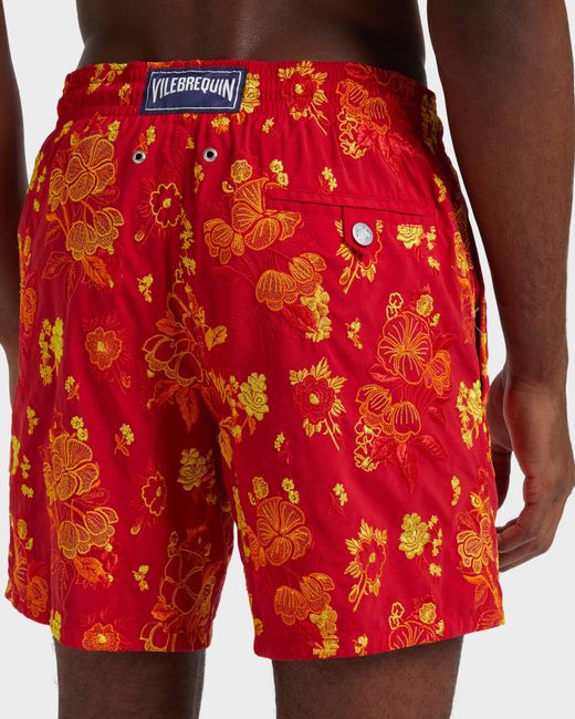 Vilebrequin Swim Shorts Embroidered Flowers - Limited Edition - Mdb - Mistral - Red - Size S for men