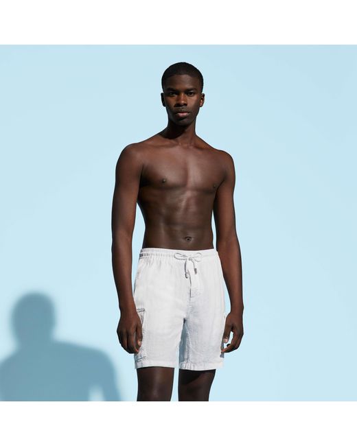 Vilebrequin Einfarbige Leinen-bermudashorts Mit Cargotaschen Für Herren in White für Herren