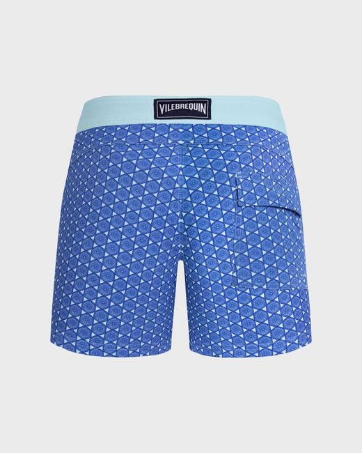Vilebrequin Blue Stretch Short Flat Belt Swim Shorts Graphic Urchin for men