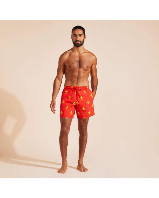 Vilebrequin Red Swim Shorts Fleur De Poulpe for men