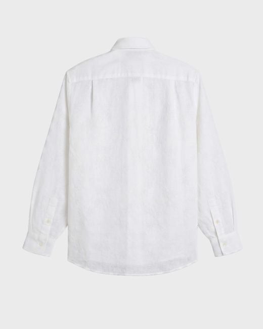 Vilebrequin Linen And Cotton Shirt Turtle Monogram - Shirt - Caroubis - White - Size S for men