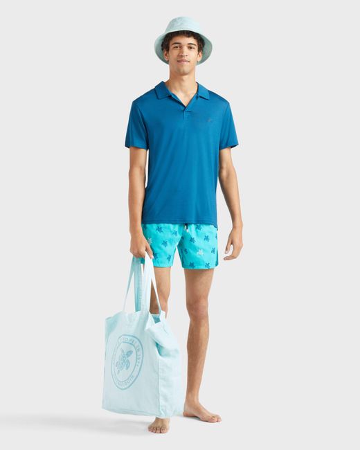 Vilebrequin Blue Swim Shorts Embroidered Micro Ronde Des Tortues Diagonale for men