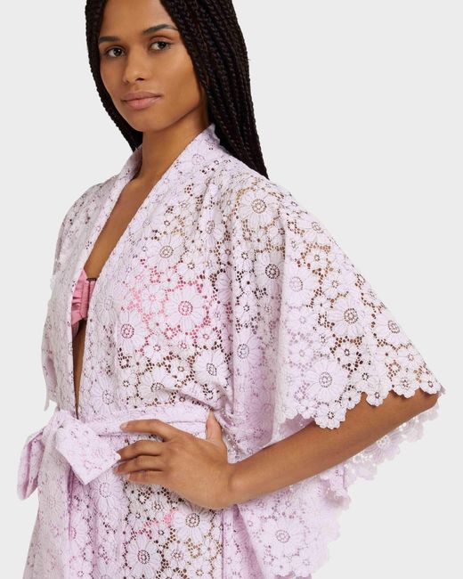 Vilebrequin Purple Guipure Kimono Flowers Lace - Kim - Kiyomi - Pink - Size Osfa