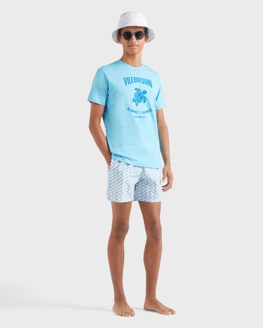 Vilebrequin Blue Cotton T-Shirt Contrasted Placed Gomy Logo for men