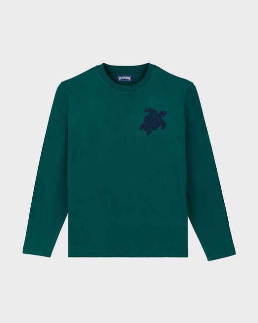 Vilebrequin Green Cotton Long Sleeves T-Shirt Embroidered Turtle for men