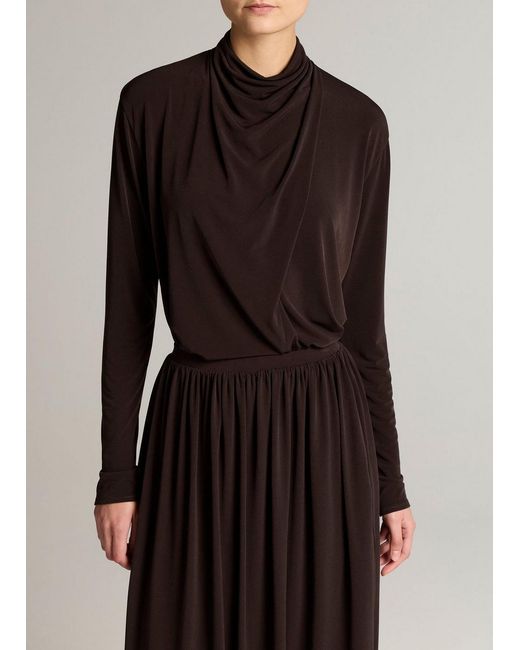 Vince Black Draped-Neck Long-Sleeve Top