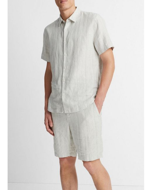 Vince Multicolor Shadow Stripe Hemp Short-sleeve Shirt, Alabaster/limestone, Size Xxl for men