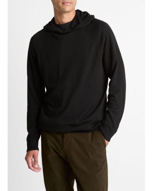 Vince Black Featherweight Merino Wool-Cashmere Hoodie for men