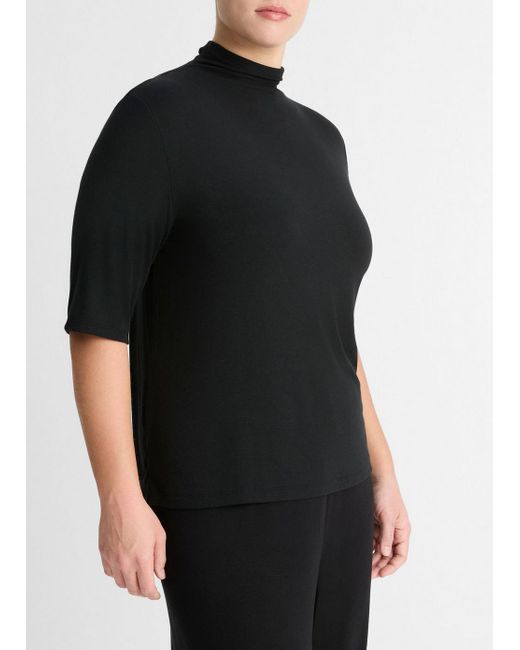 Vince Relaxed Elbow-sleeve Mock Neck T-shirt, Black, Size 3xl