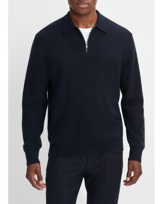 Vince Plush Cashmere Quarter-zip Sweater, Blue, Size Xl for men