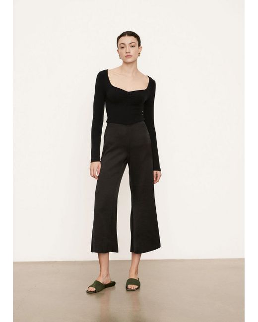 Vince Satin Wide Flare Pant in Black | Lyst