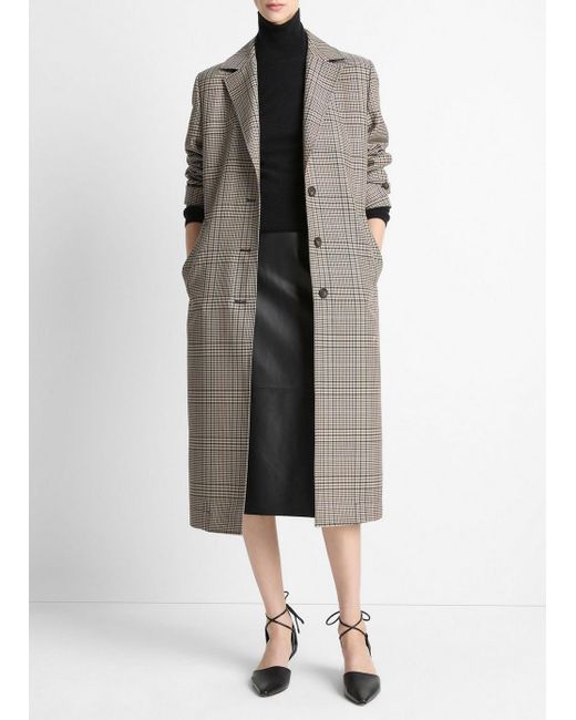 Vince Gray Pressed Plaid Wool-Blend Car Coat