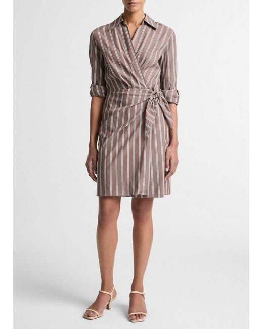 Vince Multicolor Striped Cotton-Blend Wrap Dress