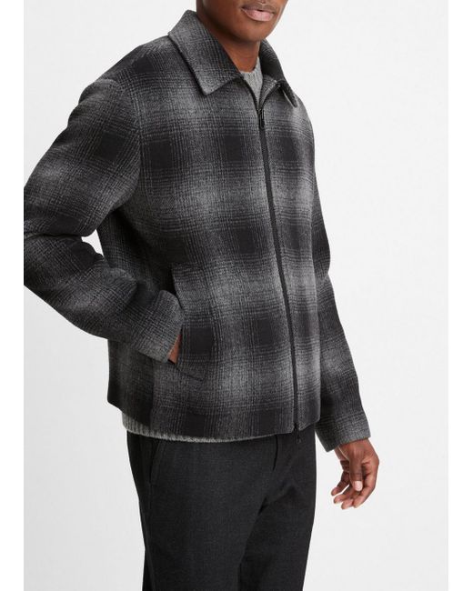 Vince Black Plaid Wool-blend Shirt Jacket, Brocatto, Size L for men