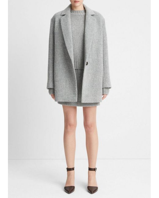 Vince Gray Pebble-textured Blazer Coat, Grey, Size Xl