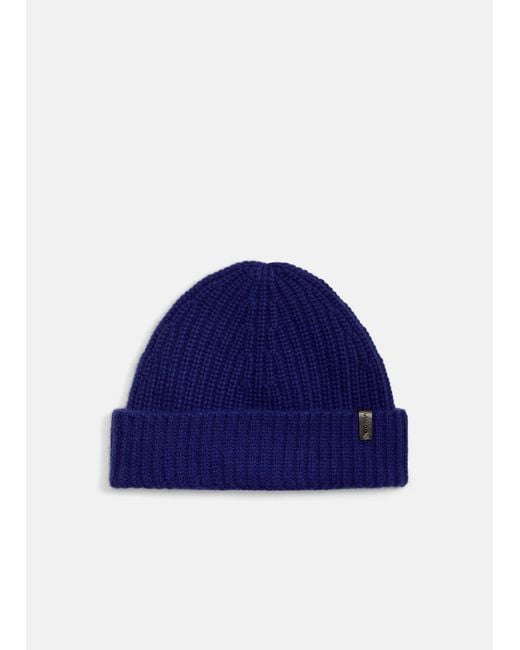 Vince Blue Cashmere Shaker-Stitch Beanie for men