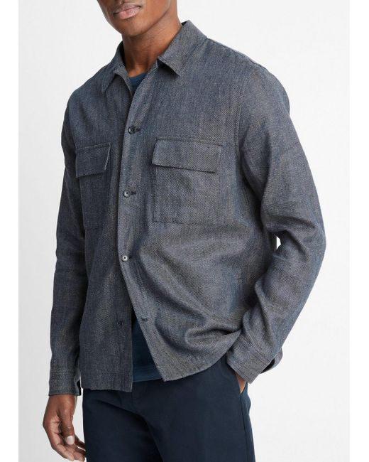 Vince Blue Linen-cotton Twill Shirt Jacket, Dark Indigo, Size Xl for men