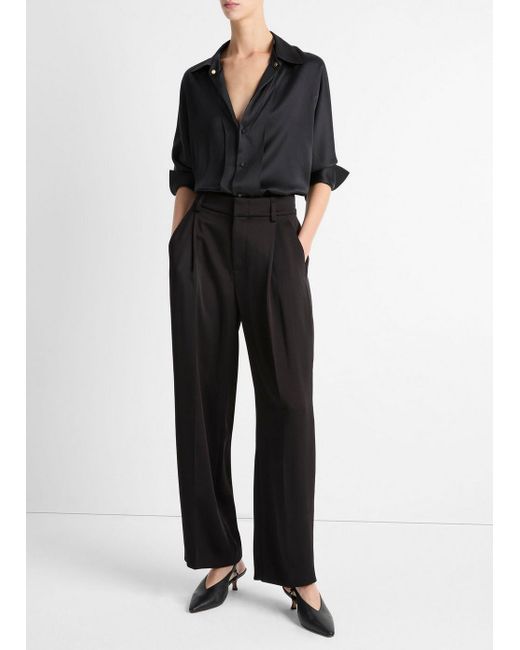 Vince Black High-Waist Fluid Satin Wide-Leg Trouser