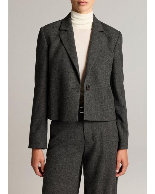 Vince Gray Micro-Houndstooth Italian Wool-Blend Flannel Short Blazer