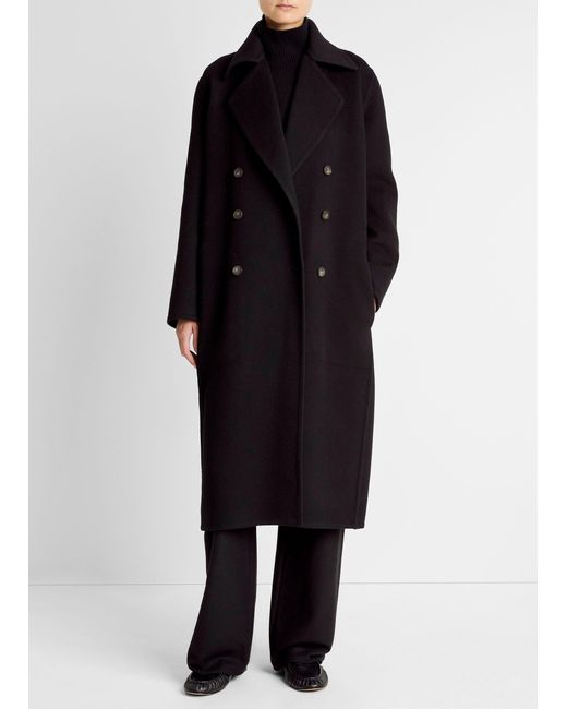 Vince Black Wool-Blend Double-Breasted Long Coat
