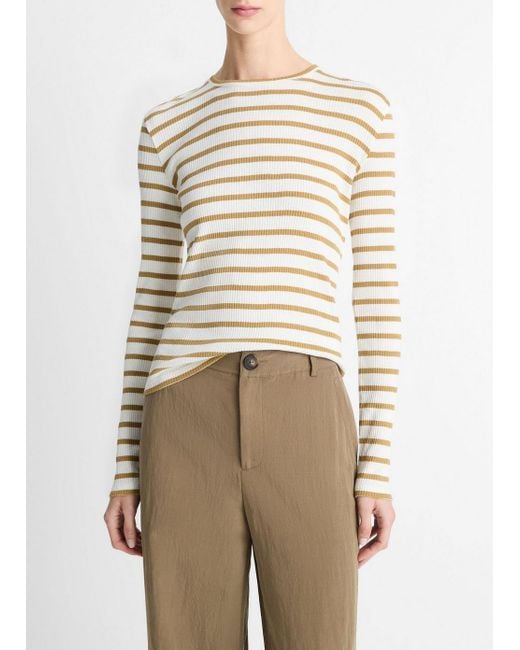 Vince Natural Striped Ribbed Pima Cotton Long-Sleeve T-Shirt