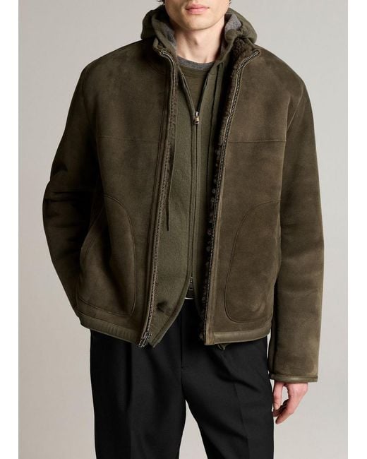 Vince Brown Shearling Funnel-Neck Jacket for men