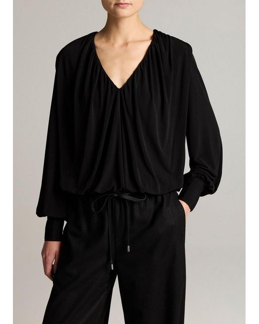 Vince Black Matte Jersey V-Neck Bubble Top