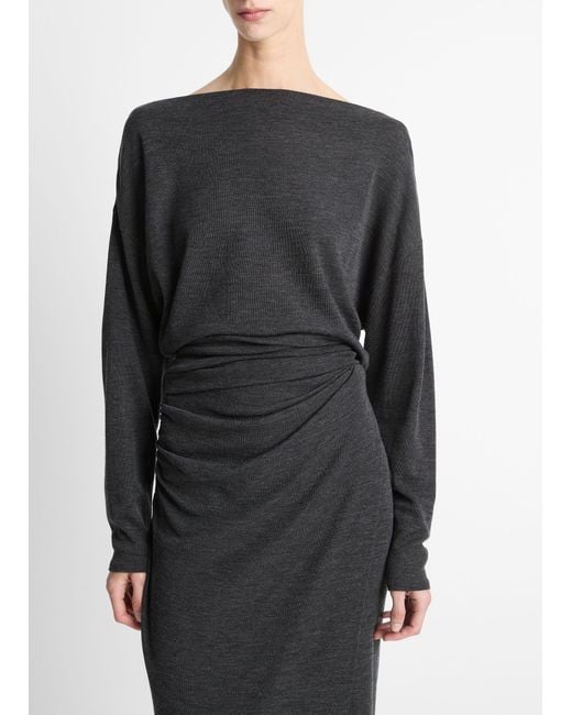 Vince Black Draped Wool-Blend Slash-Neck Top