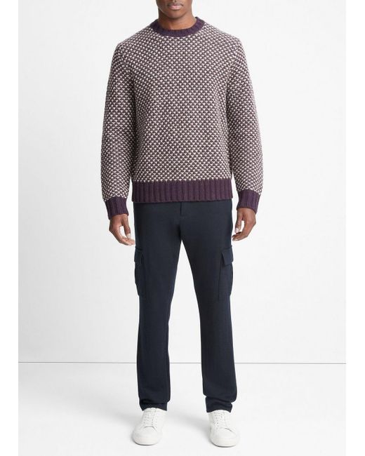 Vince Gray Tricolor Birdseye Crew Neck Sweater, Purple, Size S for men