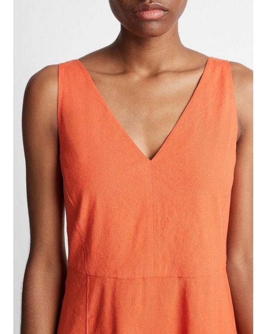 Vince Orange Relaxed V-neck Pocket Dress, Ruby Dusk, Size S