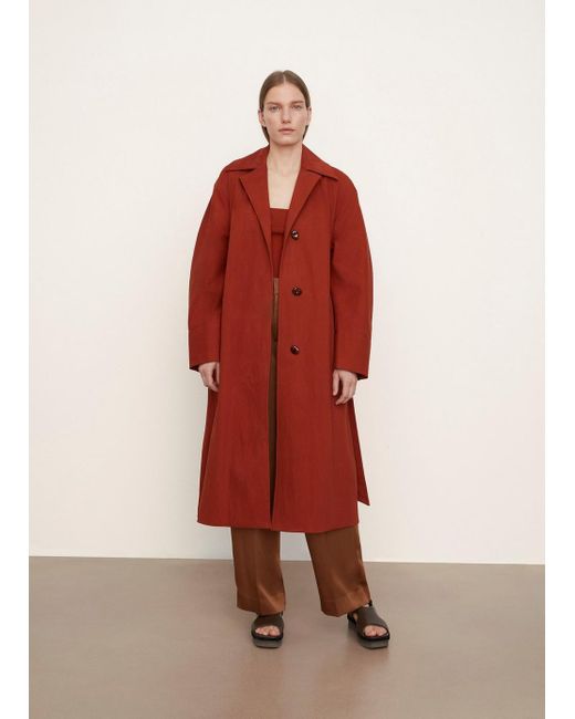 Vince Belted Long Coat in Red | Lyst
