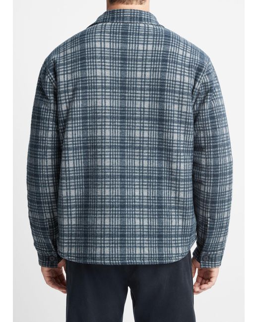 Vince Blue Plaid Sherpa Shirt Jacket, Grey, Size S for men