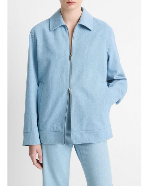 Vince Blue Italian Cotton Twill Zip-Front Jacket