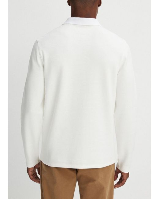 Vince Double-knit Piqué Long-sleeve Polo Shirt, White, Size Xl for men