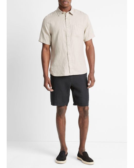 Vince Natural Linen Short-sleeve Shirt, Beige, Size Xxl for men